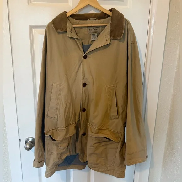 LL Bean Vintage Beige Barn Jacket Men's XXL Lined Fleece Chore Field Coat - Picture 1 of 10